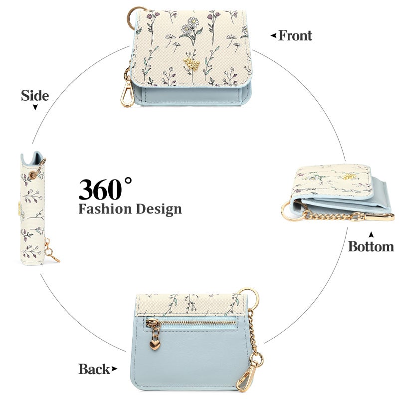 GAEKEAO Small Wallet for Women RFID Blocking Slim Keychian Wallet Floral Vegan Leather Card Holder with Zip Pocket ID Window - Image 4