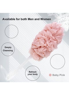PPHAO BASIC PPHAO - Back Loofah on a Stick for Men - Bath Brush Long Handle for Shower Elderly - Loofah Sponge for Women - Plastic Loofah - Bath Body Brush - Pink Loofah - 2Pack  - Image 3
