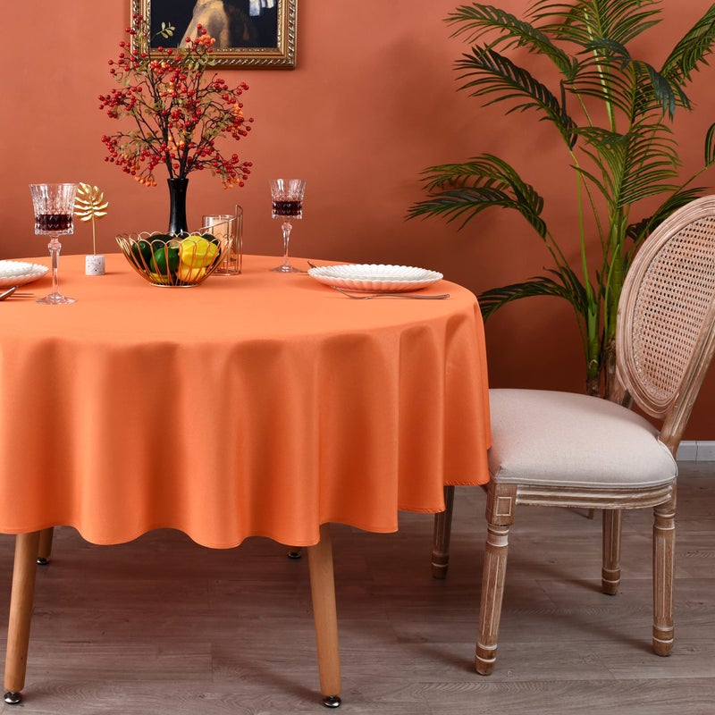 MEANMOY Orange 210 GSM Water & Stain Resistant Round Tablecloth for Circle Table - Solid 60 Inch Table Cloth Cover in Wrinkle Free Durable Washable Polyester Fabric for Wedding  Party  Banquet - Image 2