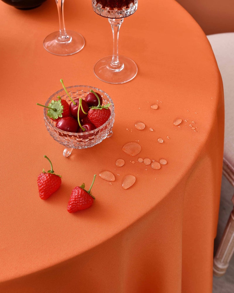 MEANMOY Orange 210 GSM Water & Stain Resistant Round Tablecloth for Circle Table - Solid 60 Inch Table Cloth Cover in Wrinkle Free Durable Washable Polyester Fabric for Wedding  Party  Banquet - Image 4