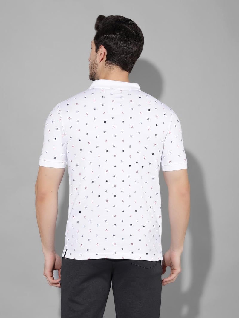 Dollar Mens Cotton Casual Printed Polo Tshirt (Pack of 1) White - Image 2