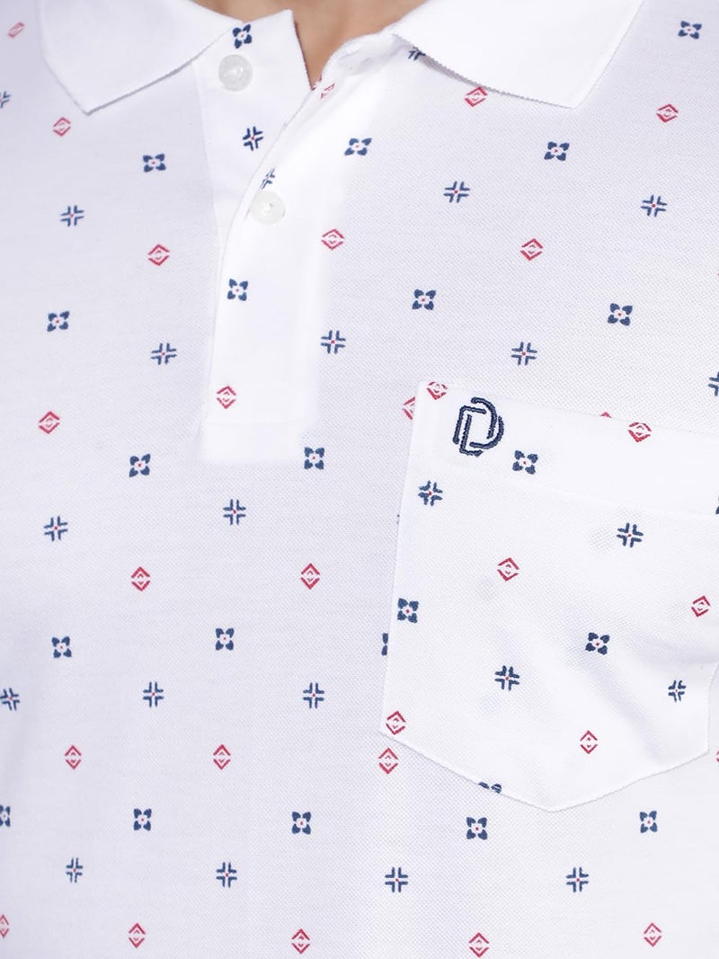 Dollar Mens Cotton Casual Printed Polo Tshirt (Pack of 1) White - Image 4