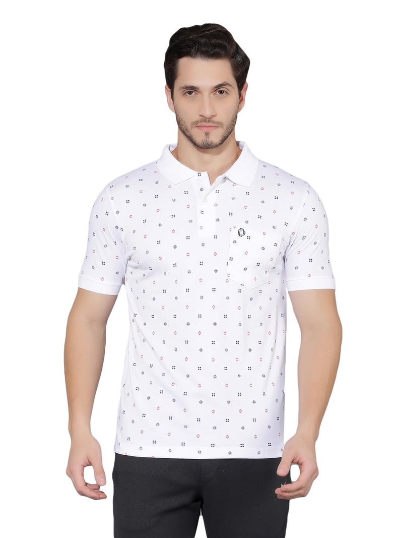 Dollar Mens Cotton Casual Printed Polo Tshirt (Pack of 1) White - Image 1