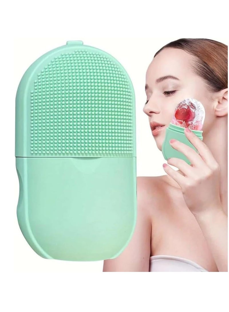 بكرة ثلج للوجه قابلة لإعادة الاستخدام، مثالية لتدليك الوجه، شد وتوحيد لون البشرة، تقليل الانتفاخ تحت العين والتجاعيد، مع فرشاة تنظيف تمنح البشرة توهجًا صحيًا ومظهرًا مشرقًا (اخضر) - Image 1