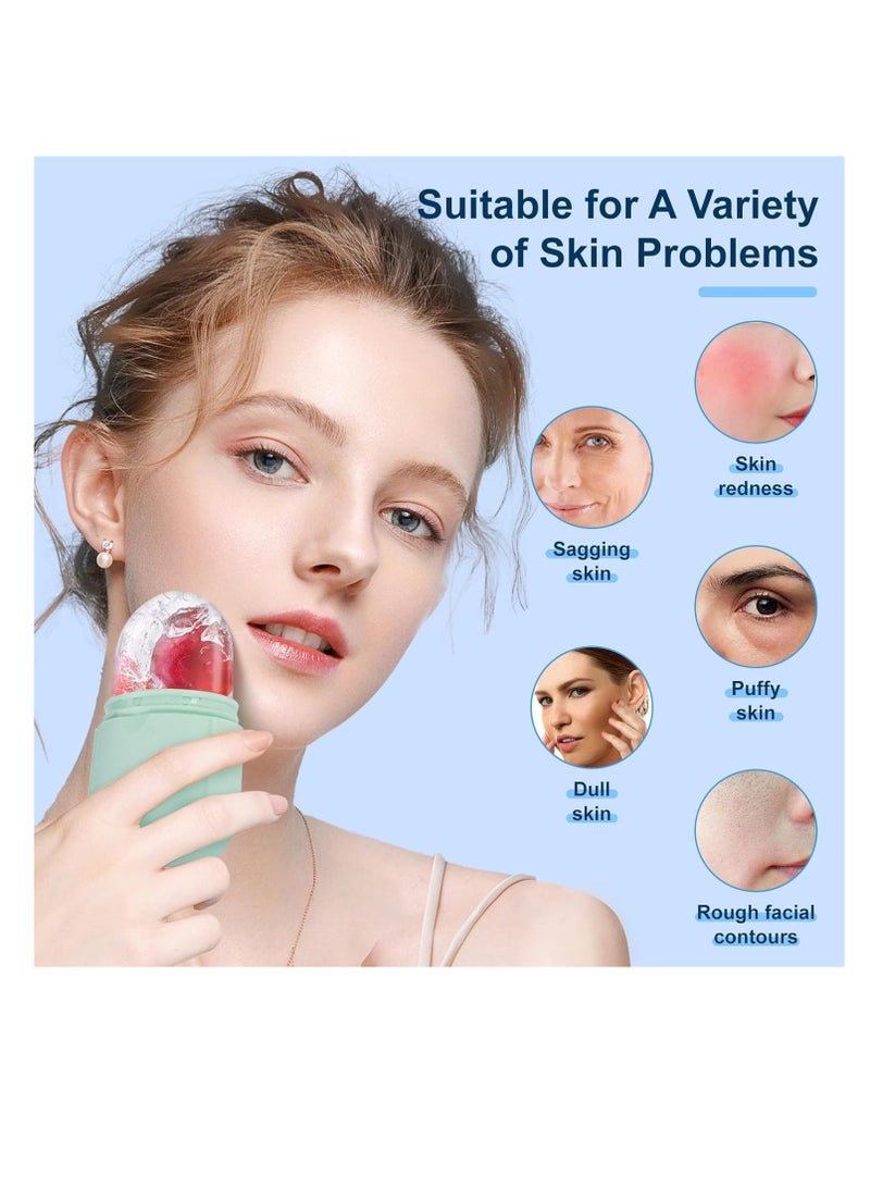 بكرة ثلج للوجه قابلة لإعادة الاستخدام، مثالية لتدليك الوجه، شد وتوحيد لون البشرة، تقليل الانتفاخ تحت العين والتجاعيد، مع فرشاة تنظيف تمنح البشرة توهجًا صحيًا ومظهرًا مشرقًا (اخضر) - Image 2