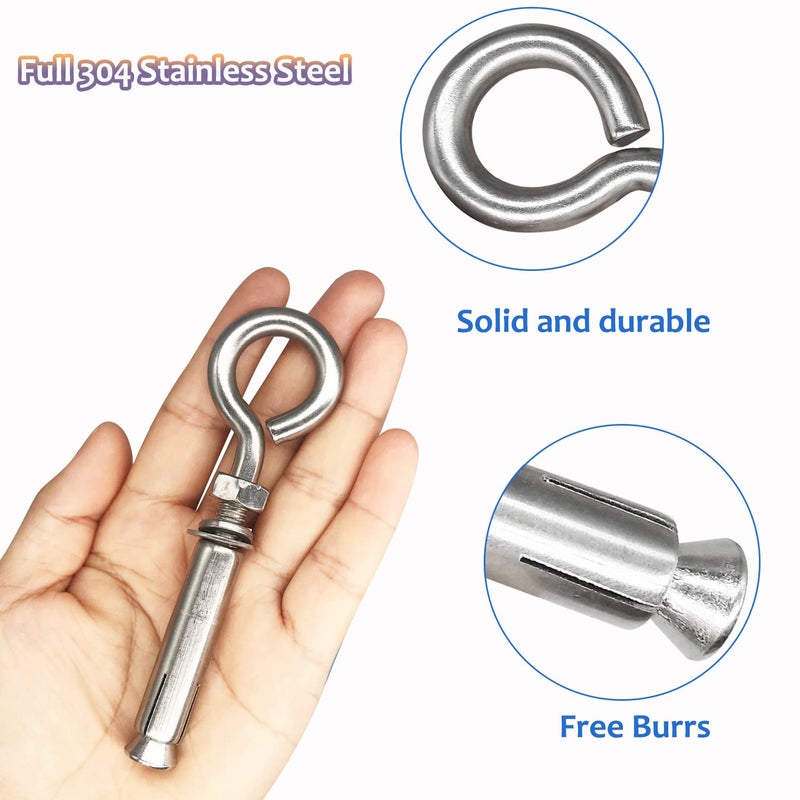 Cukayo 5/16"" X 4-3/16"" Expansion Concrete Wall Anchors Eyebolt Screw  Heavy Duty 304 Stainless Steel Shoulder Lag Eyebolts For Concrete Wall  5 Pack - Image 5