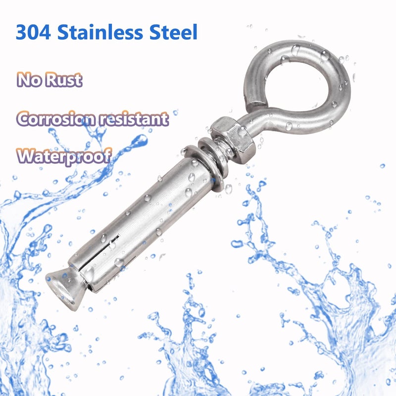 Cukayo 5/16"" X 4-3/16"" Expansion Concrete Wall Anchors Eyebolt Screw  Heavy Duty 304 Stainless Steel Shoulder Lag Eyebolts For Concrete Wall  5 Pack - Image 4