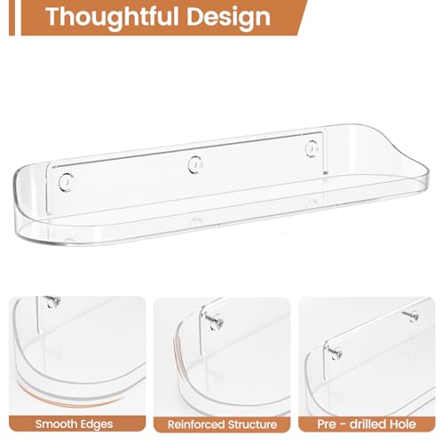 SpaceWhisper Floating Shelves for Wall, 6-Pack 15" Wall Shelves for Bathroom, Bedroom, Kitchen, Living Room, Display Hanging Shelf Organizer for Book, Picture Ledge, Figure Storage, Room Decor (Clear) - Image 5