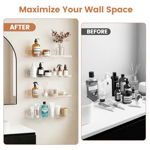 SpaceWhisper Floating Shelves for Wall, 6-Pack 15" Wall Shelves for Bathroom, Bedroom, Kitchen, Living Room, Display Hanging Shelf Organizer for Book, Picture Ledge, Figure Storage, Room Decor (Clear) - Image 4