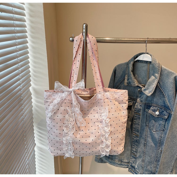 Korean-Style Ins Trendy Lace Floral Sweet Girly Heart-Patterned Tote Bag High-Value Young Lady Shoulder Bag