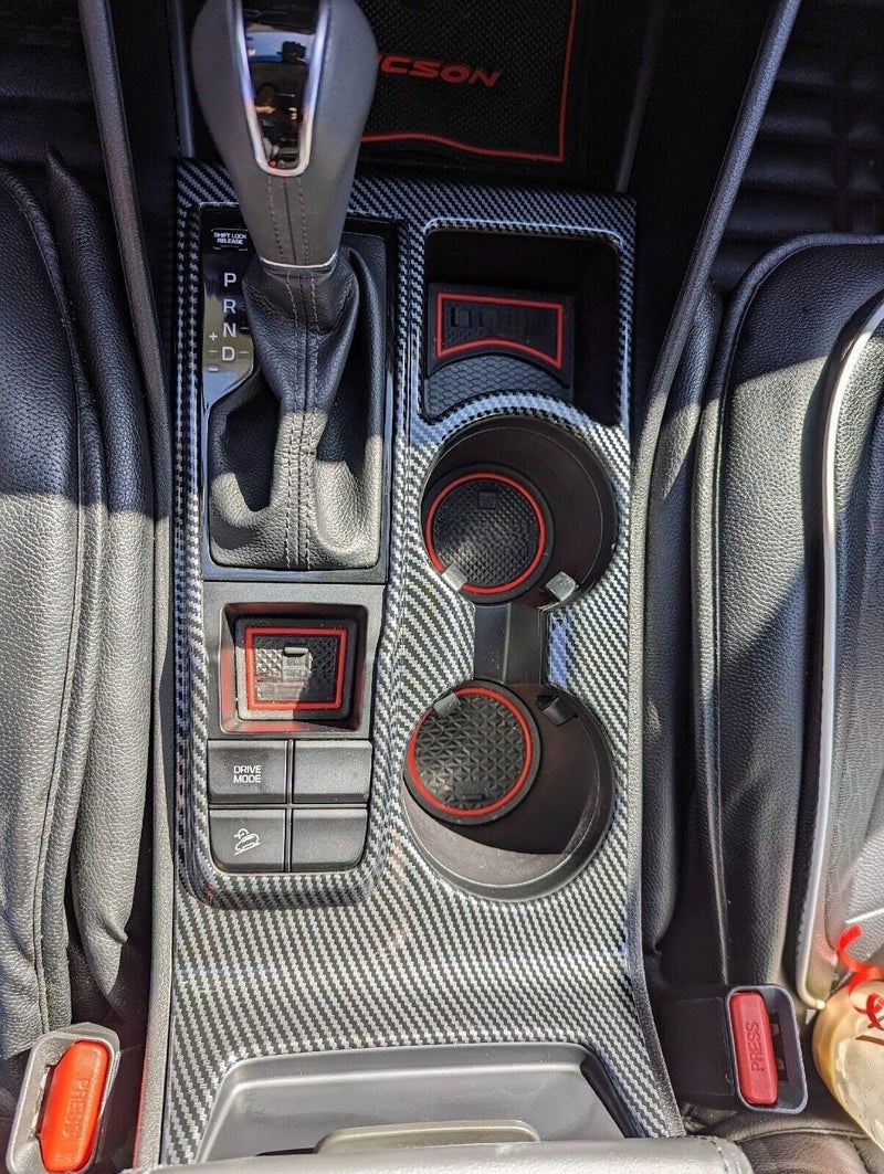 ruihe Carbon Fiber Pattern Car Gear Shift Knob Console Panel Trims Cup Holder Frame Cover Compatible with Fit for Hyundai Tucson 2016 2017 2018 2019 2020 North American Version - Image 4