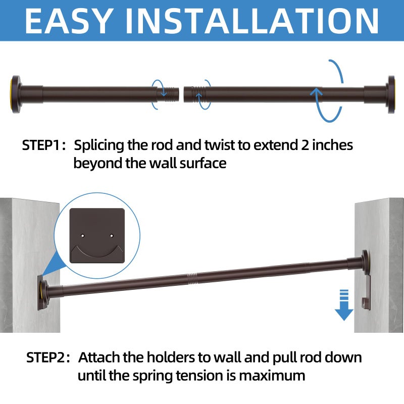 CorkLatta Matte Bronze Shower Curtain Rod,1 Inch Diameter Stainless Steel Adjustable Spring Tension Rods 32 to 80",with Holders,Anti-Slip,Curtain Rods No Drilling(1 Pack) - Image 5