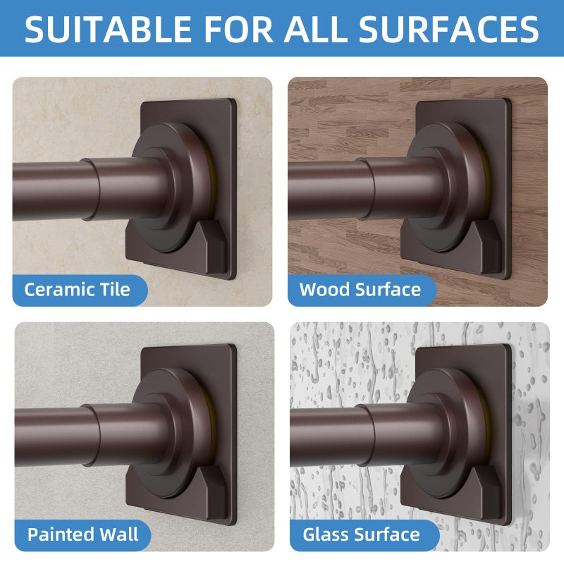 CorkLatta Matte Bronze Shower Curtain Rod,1 Inch Diameter Stainless Steel Adjustable Spring Tension Rods 32 to 80",with Holders,Anti-Slip,Curtain Rods No Drilling(1 Pack) - Image 4