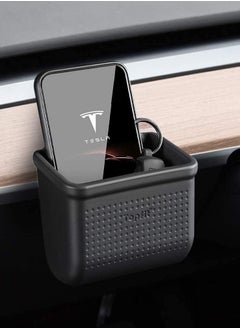 Car Vent Organizer Bag for Tesla Model 3 and Model Y, Multifunctional Silicone Storage Bag, Phone Bag, Sunglass Holder (Black)