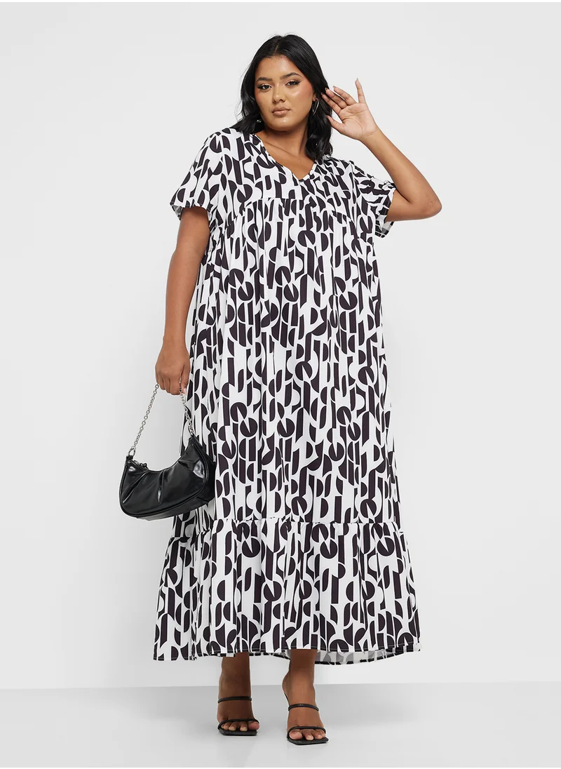 Ginger Plus Printed A Line Midi Dress