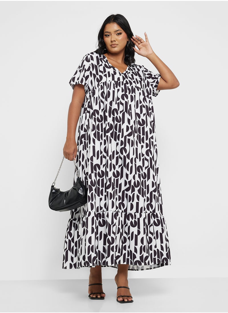 Ginger Plus - Printed A Line Midi Dress - Image 1