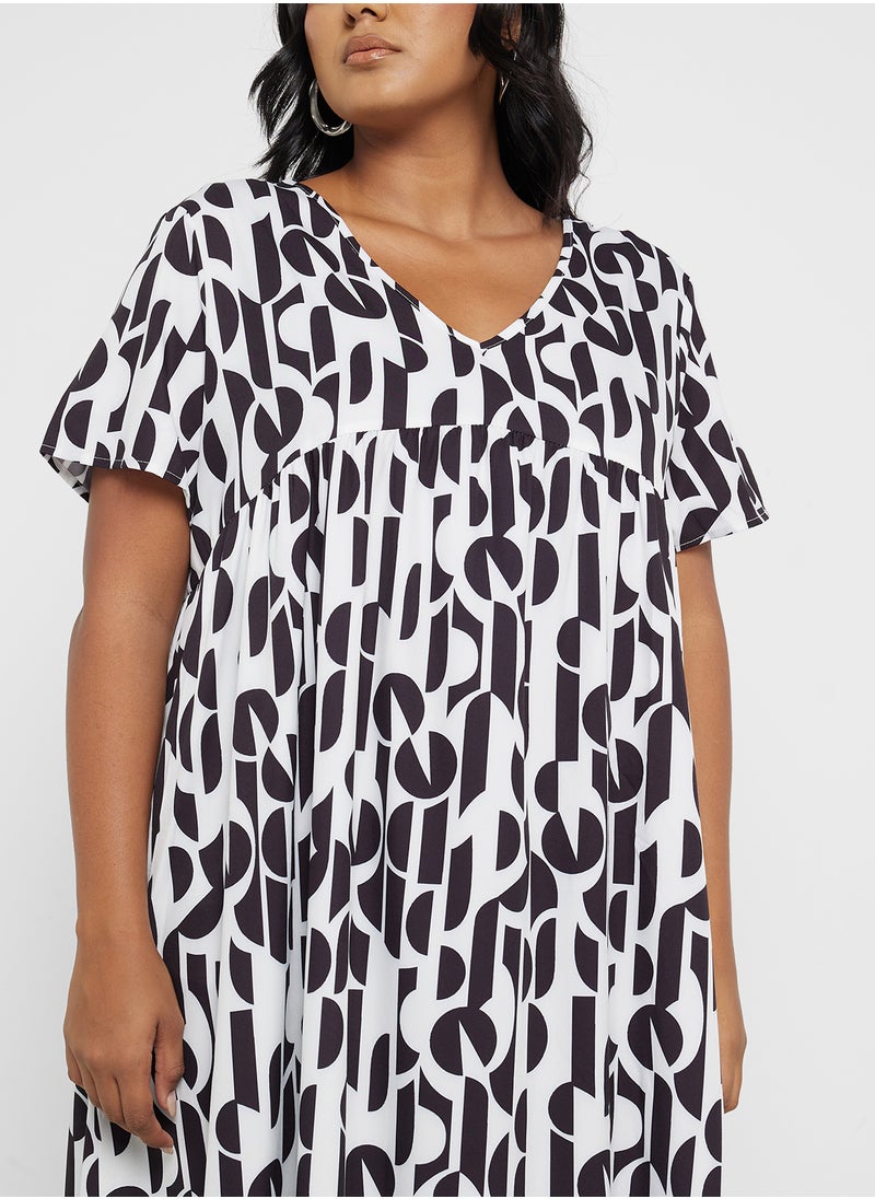 Ginger Plus - Printed A Line Midi Dress - Image 1