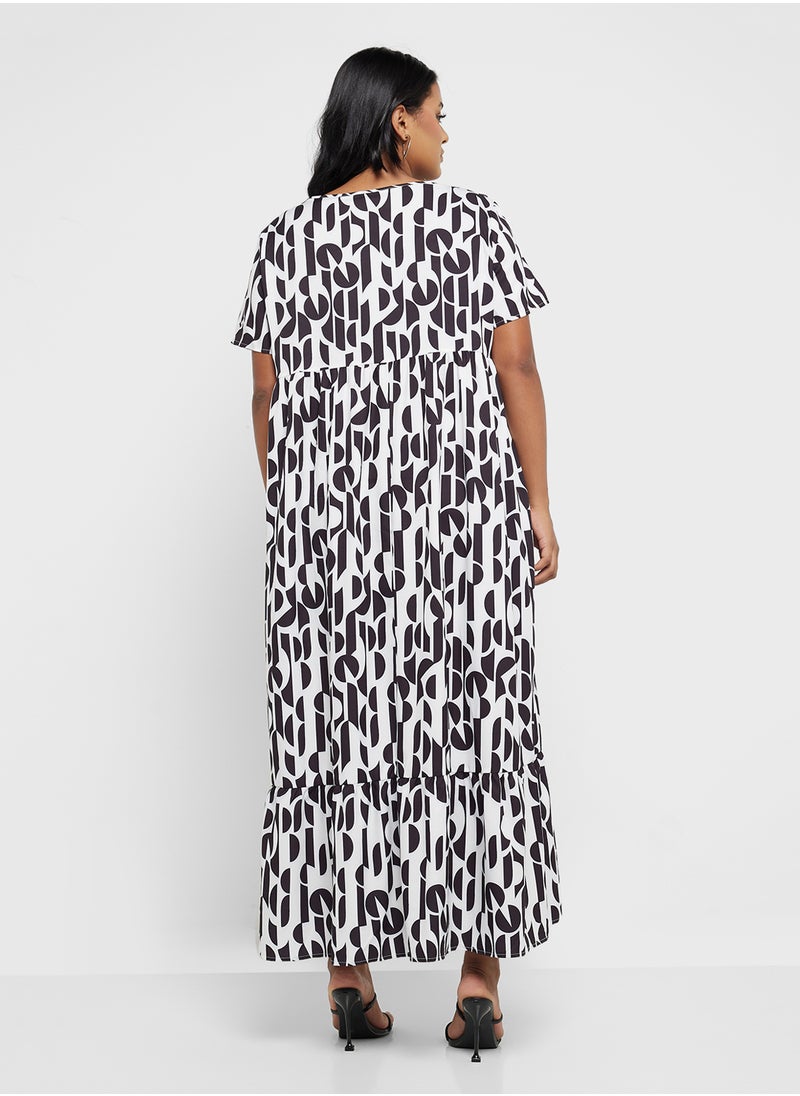 Ginger Plus - Printed A Line Midi Dress - Image 1