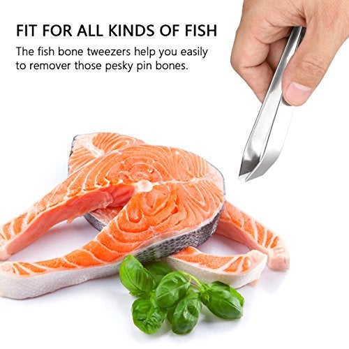 iziusy 2 Pieces Fish Bone Tweezers, Stainless Steel Flat and Slant Tweezers Pliers Remover Tool (4.6") - Image 2