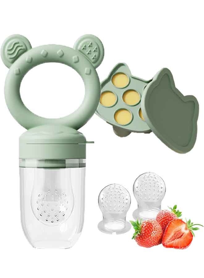 Baby Fruit Food Feeder with Popsicle Mold, Cute Teething Toys Silicone Teethers for Babies 3-12 Months for Baby Feeding Gift - Image 1