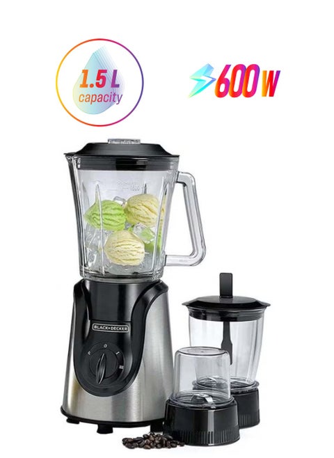 Blender And Smoothie Maker With Glass Jar, Mincer And Grinder/Chopper 1.5 L 600.0 W BX600G-B5 Silver/Black
