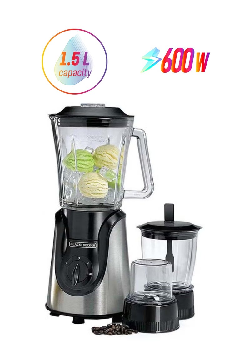 Dreamzon Blender And Smoothie Maker With Glass Jar, Mincer And Grinder/Chopper 1.5 L 600.0 W BX600G-B5 Silver/Black  - Image 1