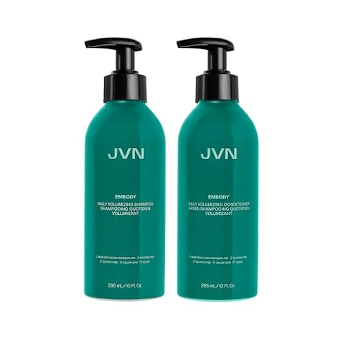 JVN Embody Volumizing Shampoo and Conditioner Set, 20 Fl Oz, Color Safe Clarifying Shampoo for Build up, Adds Fullness, Moisture, Restores Shine, Hair Care for Women and Men, Silicone and Sulfate Free - Image 1