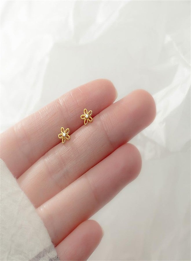 Dtja 18G Daisy Flower Stud Cartilage Earrings for Women Girls 925 Sterling Silver CZ Tiny Cute Floral 3mm Ball Barbell Screw Back Studs Sleeper Tragus Post Hypoallergenic Piercing Body Jewelry Gifts (Gold) - Image 4