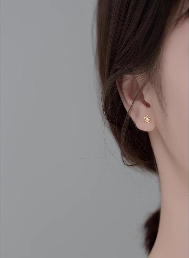 Dtja 18G Daisy Flower Stud Cartilage Earrings for Women Girls 925 Sterling Silver CZ Tiny Cute Floral 3mm Ball Barbell Screw Back Studs Sleeper Tragus Post Hypoallergenic Piercing Body Jewelry Gifts (Gold) - Image 2