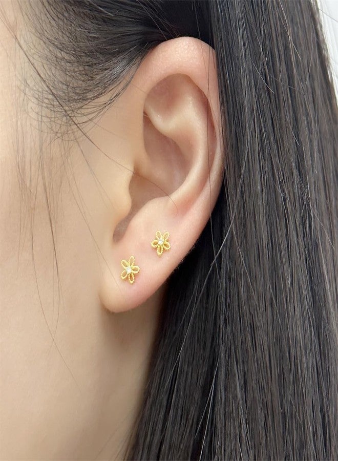 Dtja 18G Daisy Flower Stud Cartilage Earrings for Women Girls 925 Sterling Silver CZ Tiny Cute Floral 3mm Ball Barbell Screw Back Studs Sleeper Tragus Post Hypoallergenic Piercing Body Jewelry Gifts (Gold) - Image 3