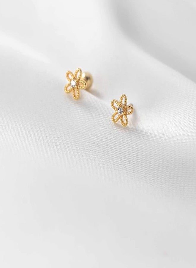 Dtja 18G Daisy Flower Stud Cartilage Earrings for Women Girls 925 Sterling Silver CZ Tiny Cute Floral 3mm Ball Barbell Screw Back Studs Sleeper Tragus Post Hypoallergenic Piercing Body Jewelry Gifts (Gold) - Image 5
