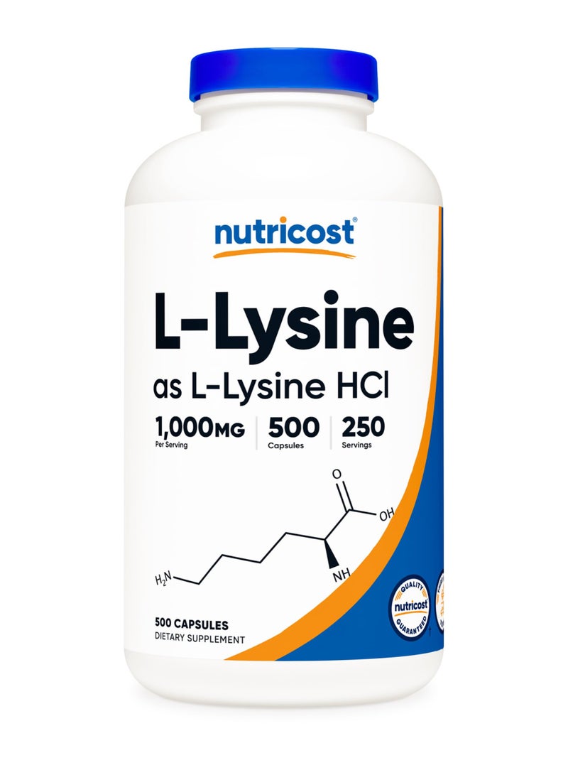 Nutricost L Lysine As L-Lysine Hci 1000 Mg L-Lysine Hci Per Serving 500 Capsules 250 Servings  - Image 1