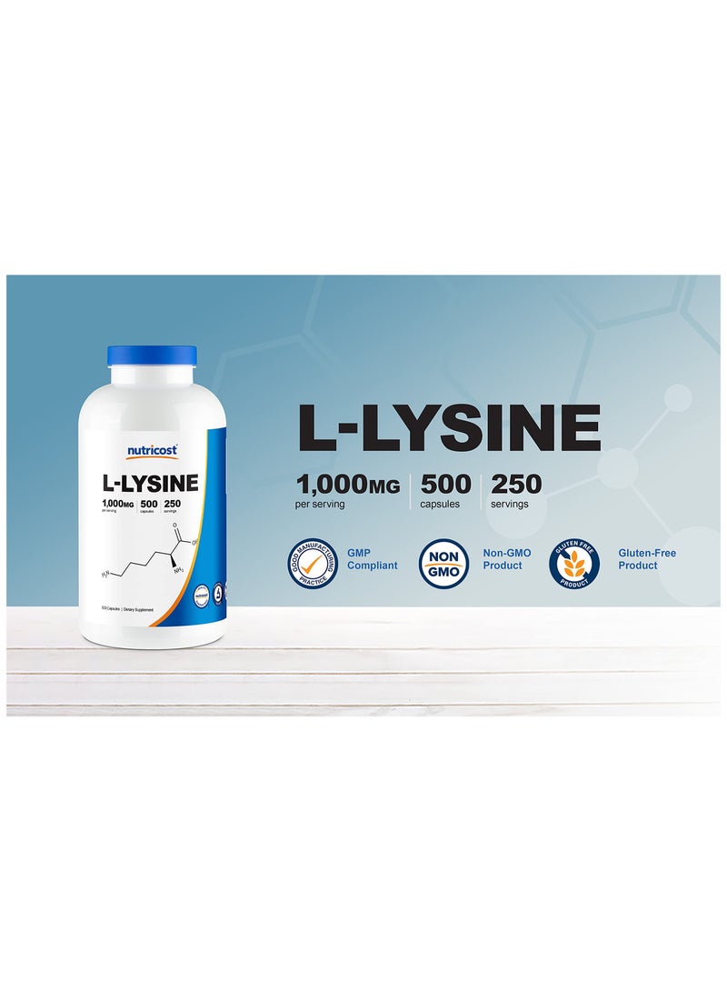 Nutricost L Lysine As L-Lysine Hci 1000 Mg L-Lysine Hci Per Serving 500 Capsules 250 Servings  - Image 4