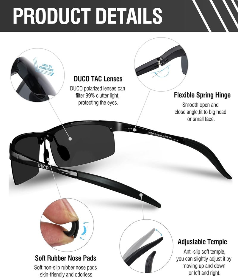 DUCO Men's Sports Polarized Sunglasses with UV Protection - Model 8177s - Image 5