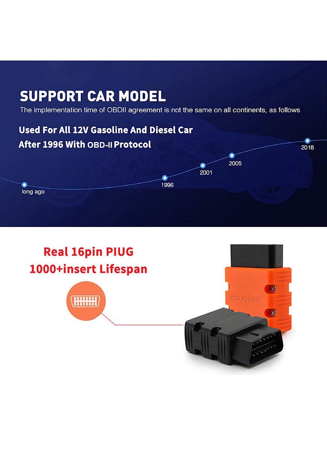 Konnwei - KW902 Mini BT 5.0 Wireless OBD-II Car Auto Diagnostic Scan Tools Car Detector Tester Scanner for IOS Android System - Image 1