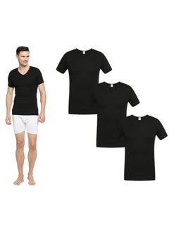 BYC MEN'S V-NECK COTTON UNDERSHIRT (PACK OF 3) - BLACK  - Image 1