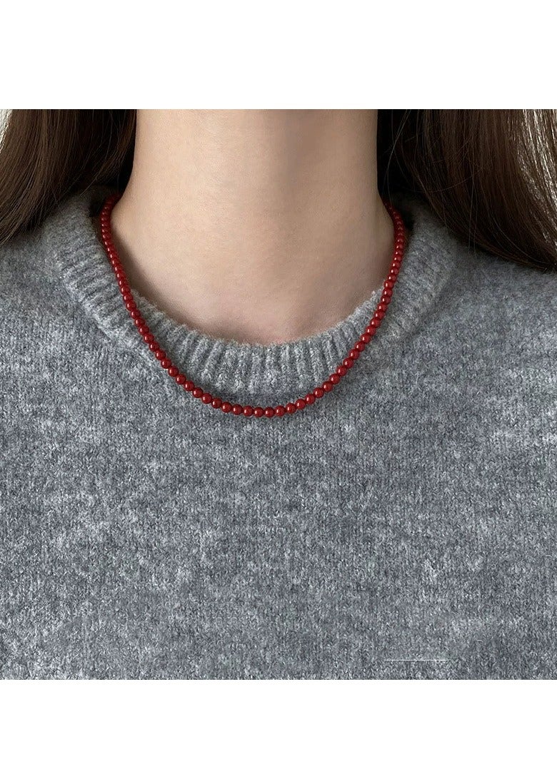 زينو Ankela الزجاج الأحمر قلادة اللؤلؤ للمرأة 4mm - Image 1