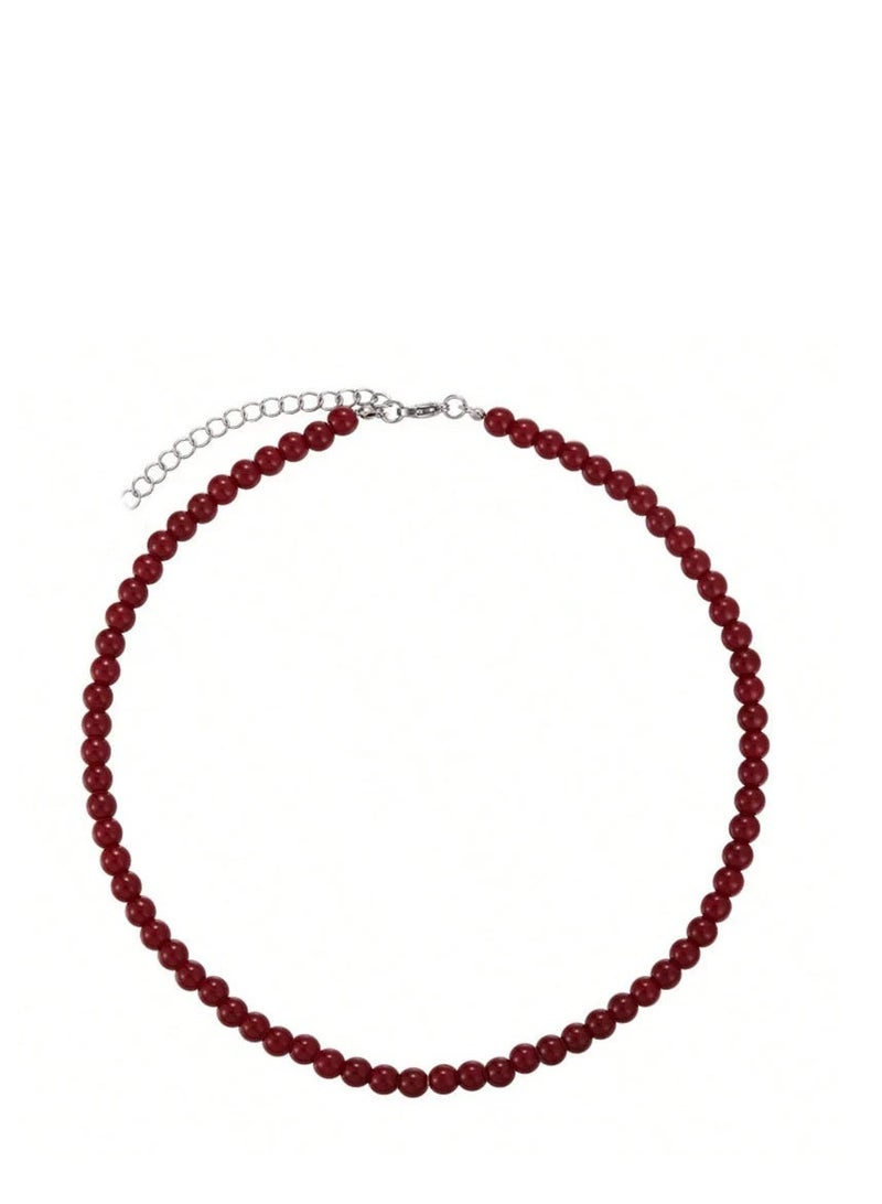 زينو Ankela الزجاج الأحمر قلادة اللؤلؤ للمرأة 4mm - Image 2