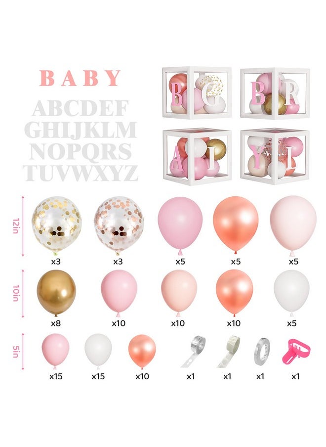 Amandir 142Pcs Baby Shower Decoration For Girl Rose Gold Pink Balloon Garland Kit 4Pcs Baby Balloon Block Boxes With Letters For Birthday Party Supplies Gender Reveal Decor  - Image 3