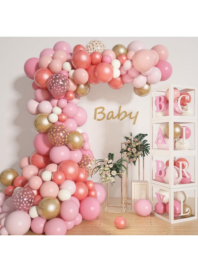 Amandir 142Pcs Baby Shower Decoration For Girl Rose Gold Pink Balloon Garland Kit 4Pcs Baby Balloon Block Boxes With Letters For Birthday Party Supplies Gender Reveal Decor  - Image 1