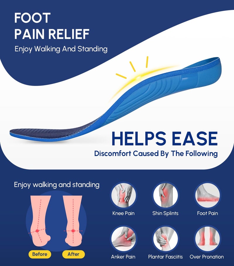 Cloudflo Plantar Fasciitis Insoles for Men Women,High Arch Support for Pain Relief,Shoe Inserts Orthotic for Flat Feet,Work Boot Insoles for Shock Absorbing Inserts (Fit for Standing All Day) B-S - Image 2
