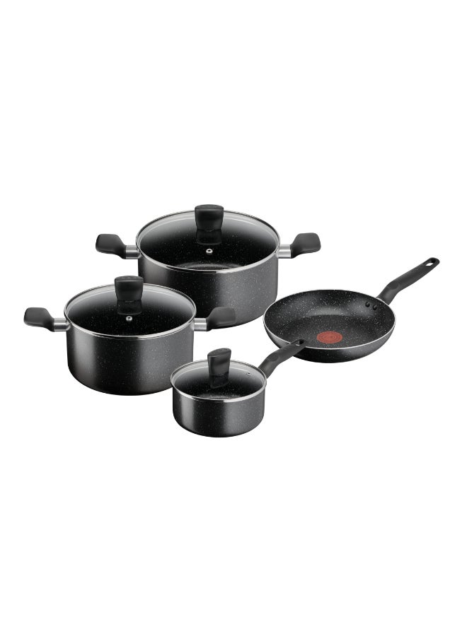 TEFAL Dark Stone | 7 pc set | Non-stick Cookware | Safe coating | Heat indicator | Ergonomic handles | Glass lid | Gas | Electric | Ceramic hobs | 2 Years Warranty | B491S785 Marble - Black Whith Grey Dots Su Marble - Black Whith Grey Dots Su - Image 1