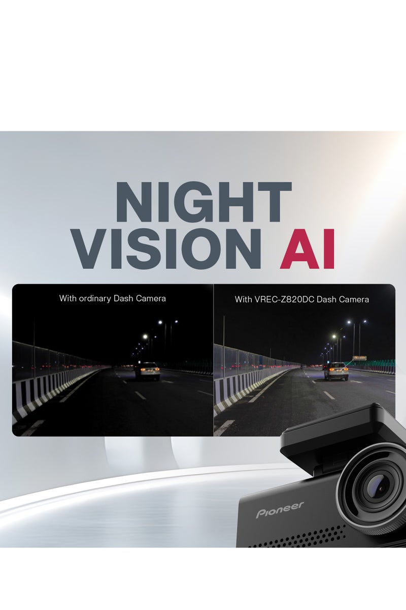 Pioneer Dash Camera VREC-Z820DC | 4K Front, HD Rear Camera | STARVIS Sensor | A.I Night Vision | 7.2cm Screen | ADAS Alerts | GPS Logging - Image 2