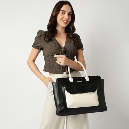 Fastrack Chic Carry-All Laptop Tote | Faux-Leather Women's Handbags |15" Laptop Tote for Workwear and College, Black - Image 2
