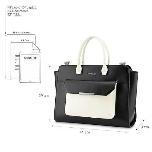 Fastrack Chic Carry-All Laptop Tote | Faux-Leather Women's Handbags |15" Laptop Tote for Workwear and College, Black - Image 4