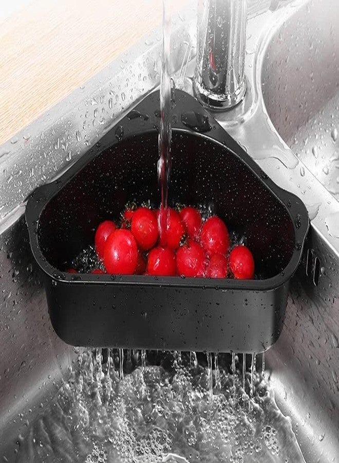 SKOFRI Kitchen Sink Strainer Basket, Plastic Kitchen Sink Drain Basket Corner Sink Strainer Basket Triangular Sponge Holder for Kitchen Sink Bathroom Sink Filter Draining Rack with Sucker(Black) - Image 2