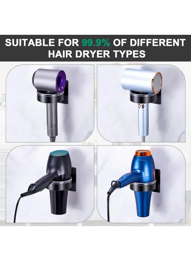 Black No Drill Hair Dryer Holder With Hooks For Bathroom Organizer And Storage - Image 2
