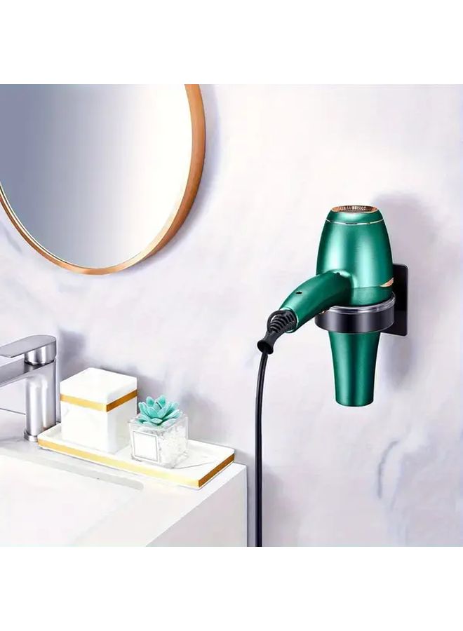 Black No Drill Hair Dryer Holder With Hooks For Bathroom Organizer And Storage - Image 5