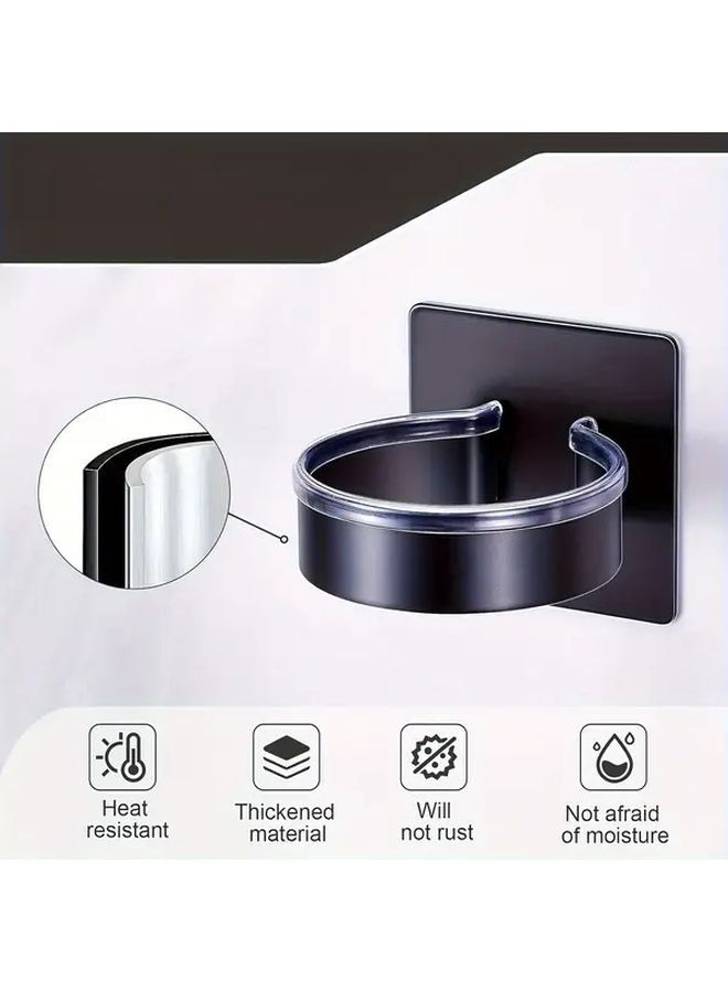 Black No Drill Hair Dryer Holder With Hooks For Bathroom Organizer And Storage - Image 4