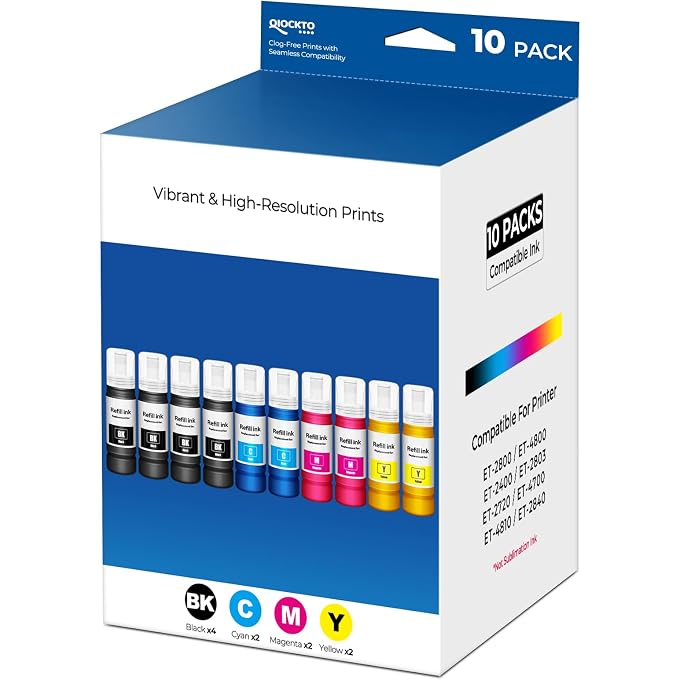 522 Ink Refill Bottles Replacement for ET-2800 ET-2400 ET-4800 ET-2803 522 Ink Refill for Eco tank ET2800 ET2400 ET4800 ET2803 ET-2720 ET-4700 ET-4810 ET-2840 2800 2400 4800 2803 2720 Printer, 10 Pack